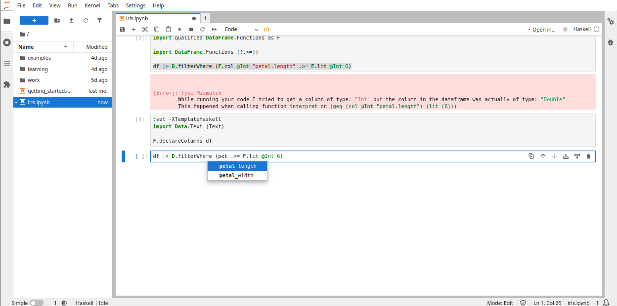 Screenshot of filtering with autocomplete