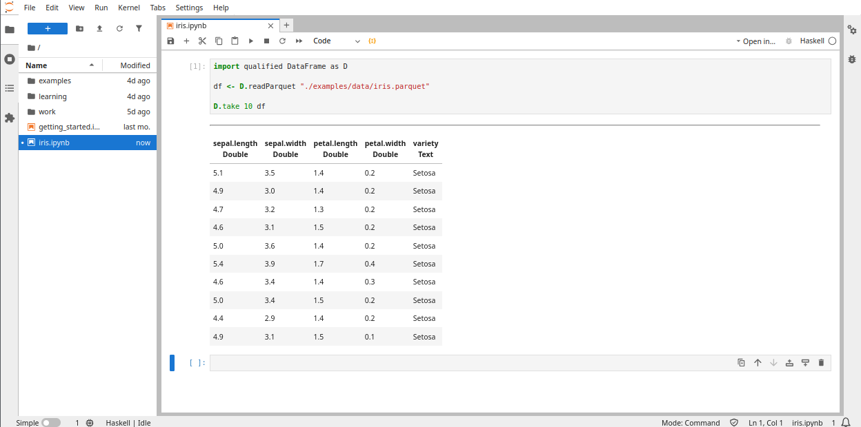 Screenshot of first 10 columns